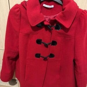 Bold Red Pea Coat with Toggle Closures